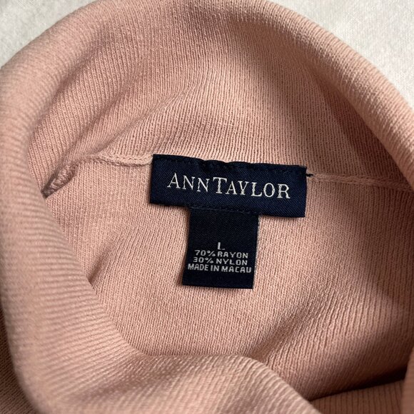 Ann Taylor Y2K Bombshell Sweater size Large Dusty Rose 3/4 sleeve cowl collar - Picture 4 of 14